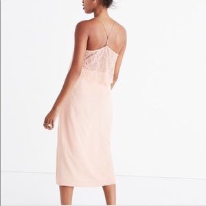 Madewell Pink Silk Lowlight Lace-Inset Midi Dress